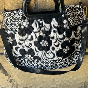 Vera Bradley Black and White Shoulder Bag with Floral Geometric Design
